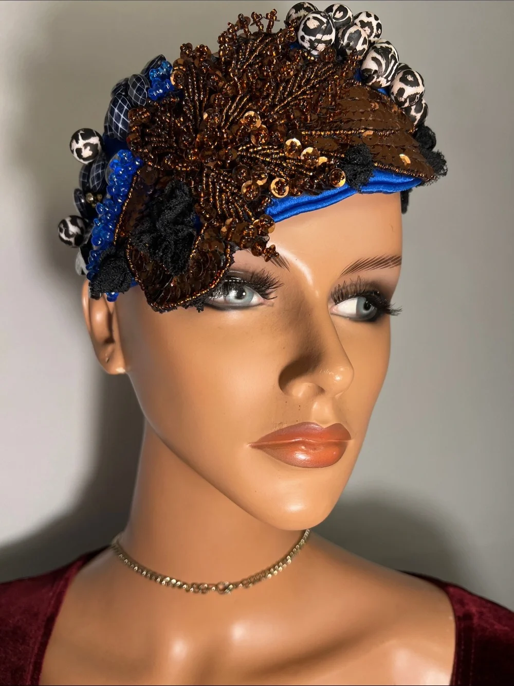 Embellished Blue and Gold Sequin Face Mask - Designer-Inspired